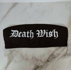 JUMISEE 'Death Wish' Black Goth Skull Letter Bandeau Bikini Top, L